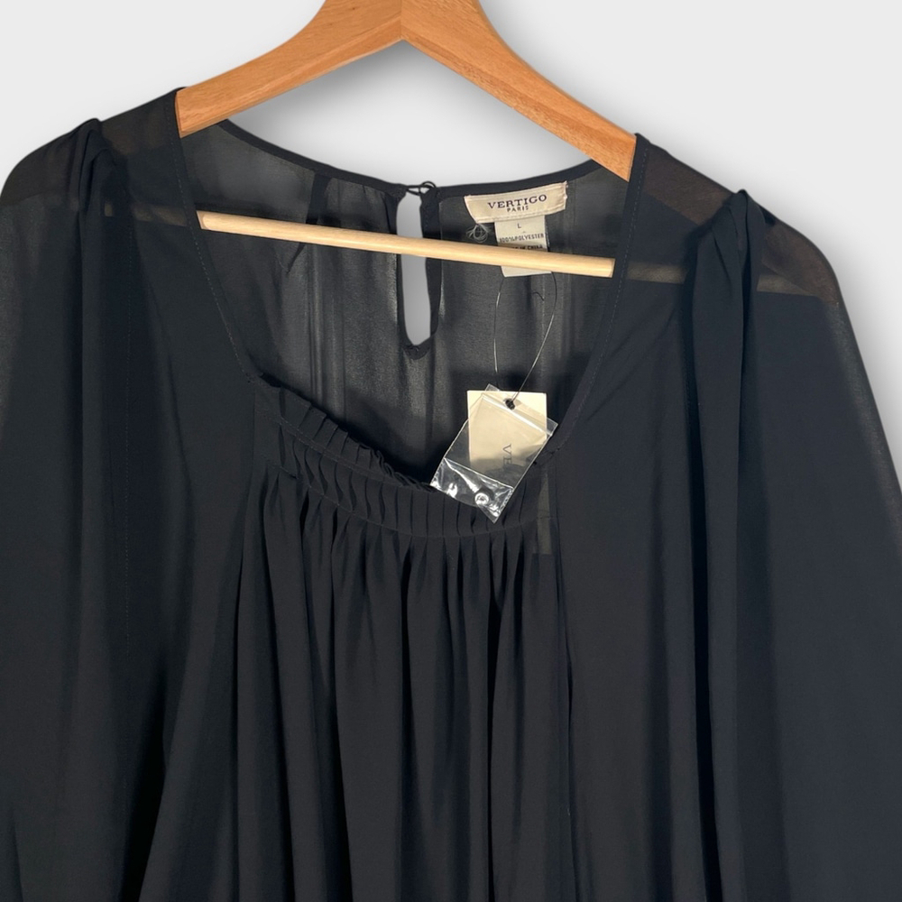 Vertigo Paris Popover Top LARGE Black Sheer Whimsigoth Balloon Sleeve NEW $160 - Picture 2 of 8